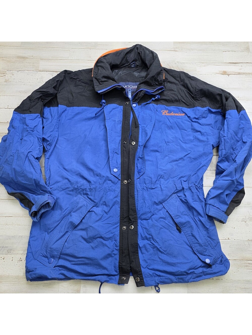 Budweiser Wind Rain Jacket Swingster Zip w/ Stowaway Hood Coat Breweriana
